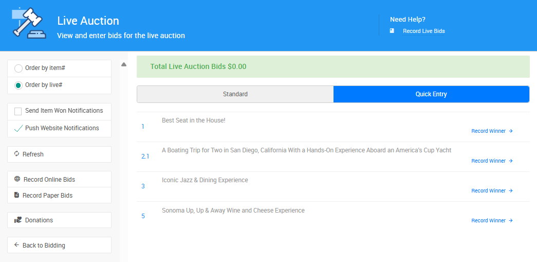 Live Auction page