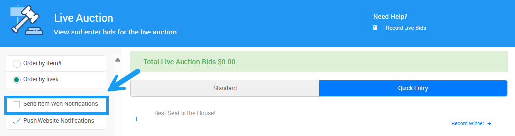 Notify Live Winners