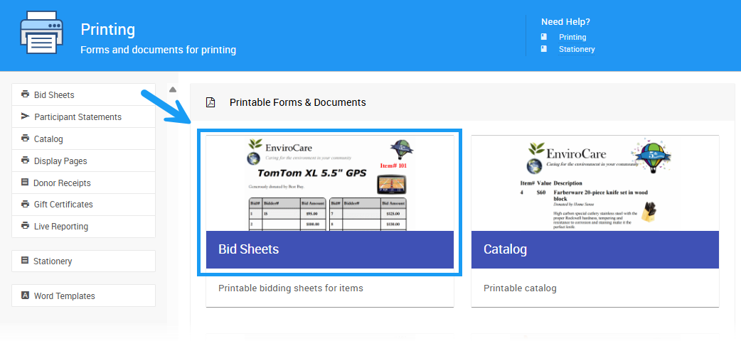 Bid Sheets Block